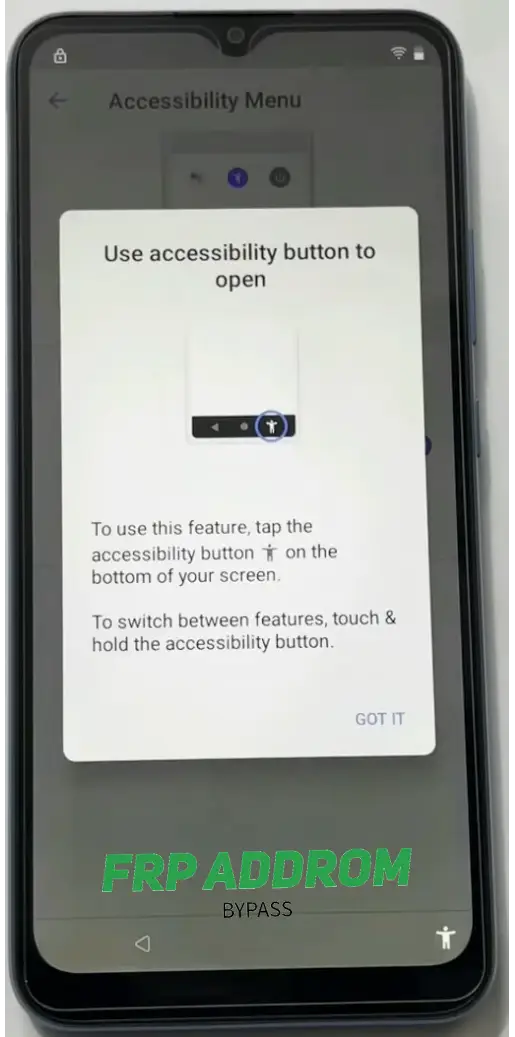 Steps 7-9: Disabling Google Play Services and enabling the Accessibility Menu for FRP lock bypass.