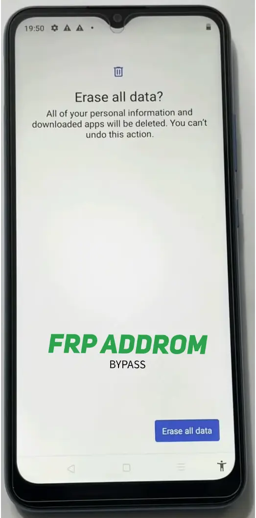 Confirming factory data reset on Android after successful FRP unlock.