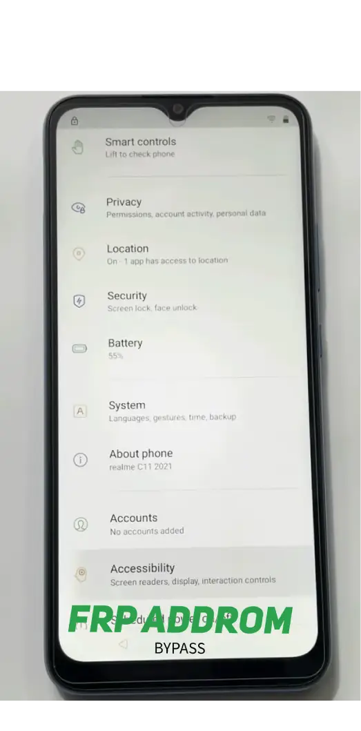 Granting microphone permissions and navigating to Android settings during FRP bypass process.