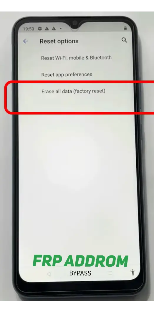 Factory reset option to bypass Google account lock permanently.