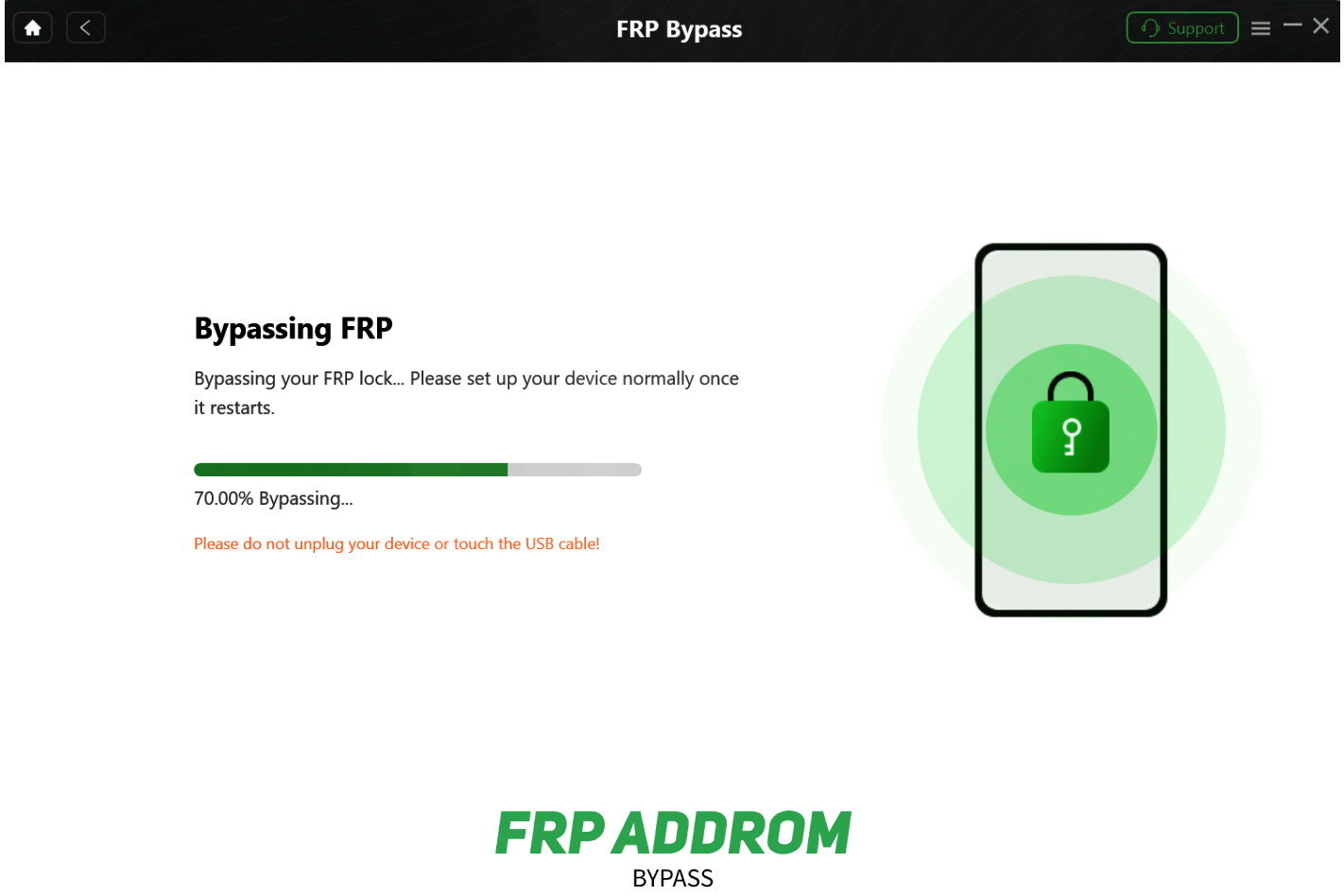 Bypassing FRP lock progress status.