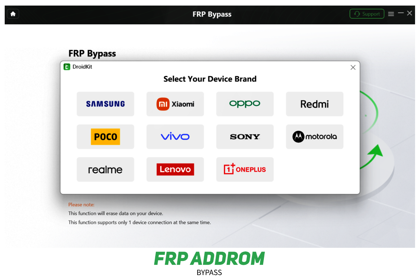 Choose device brand for customized FRP bypass file.