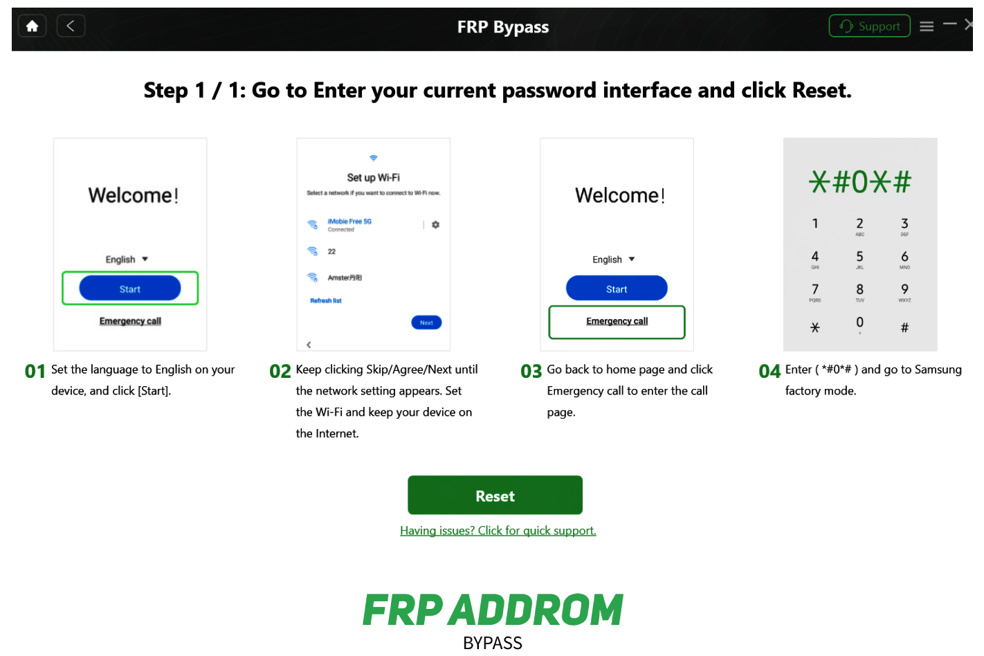 Entering Android factory mode for FRP reset process.