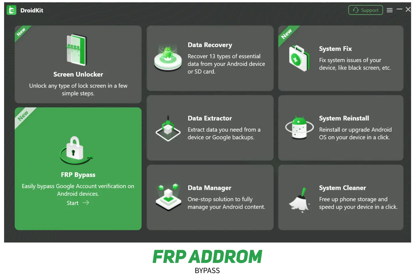 DroidKit FRP Bypass mode interface for PC.