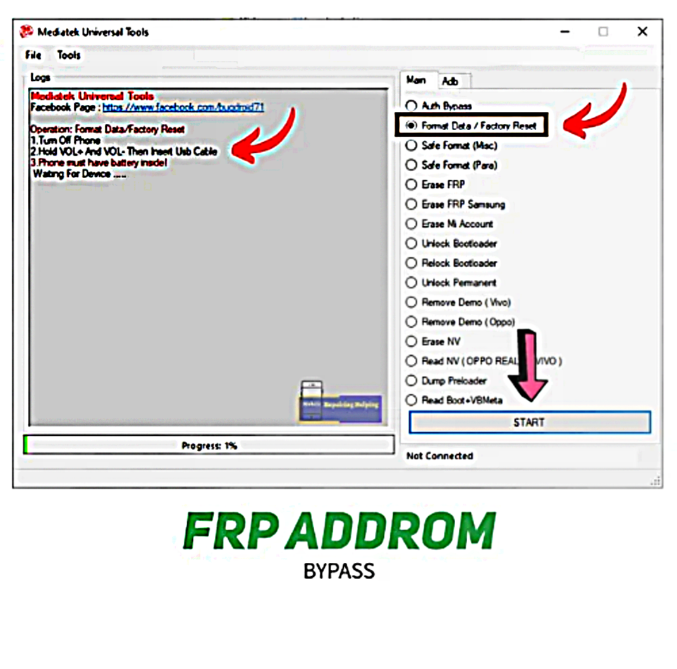 sing MediaTek Universal Tool for Android factory reset and FRP removal.