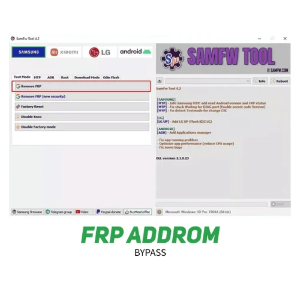 SamFW FRP Tool download and usage guide for Samsung Android devices.